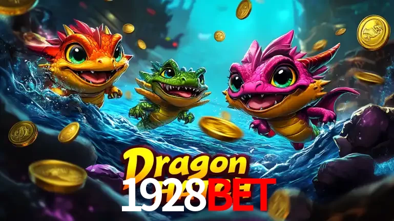 Arte promocional do jogo Dragon Hatch com três adoráveis dragões bebês nadando entre moedas de ouro, um dos slots mais divertidos para jogar no cassino 1928BET.