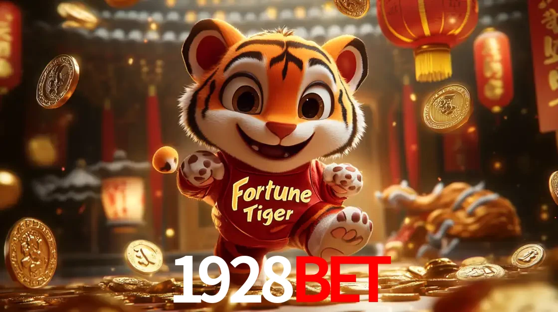 O alegre personagem do Fortune Tiger correndo sobre um caminho de moedas de ouro, simbolizando os grandes prêmios e a diversão do popular jogo de slot do 1928BET.